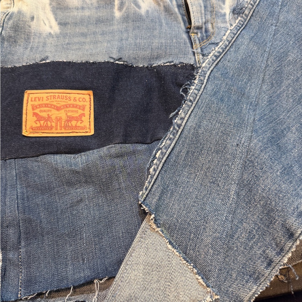 Custom Levi Patchwork Distressed Denim Mini Skirt - Blue - Picture 6 of 6